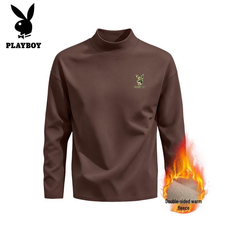 Playboy Men's Fleece-Lined Thermal Mock Neck Long Sleeve T-Shirt