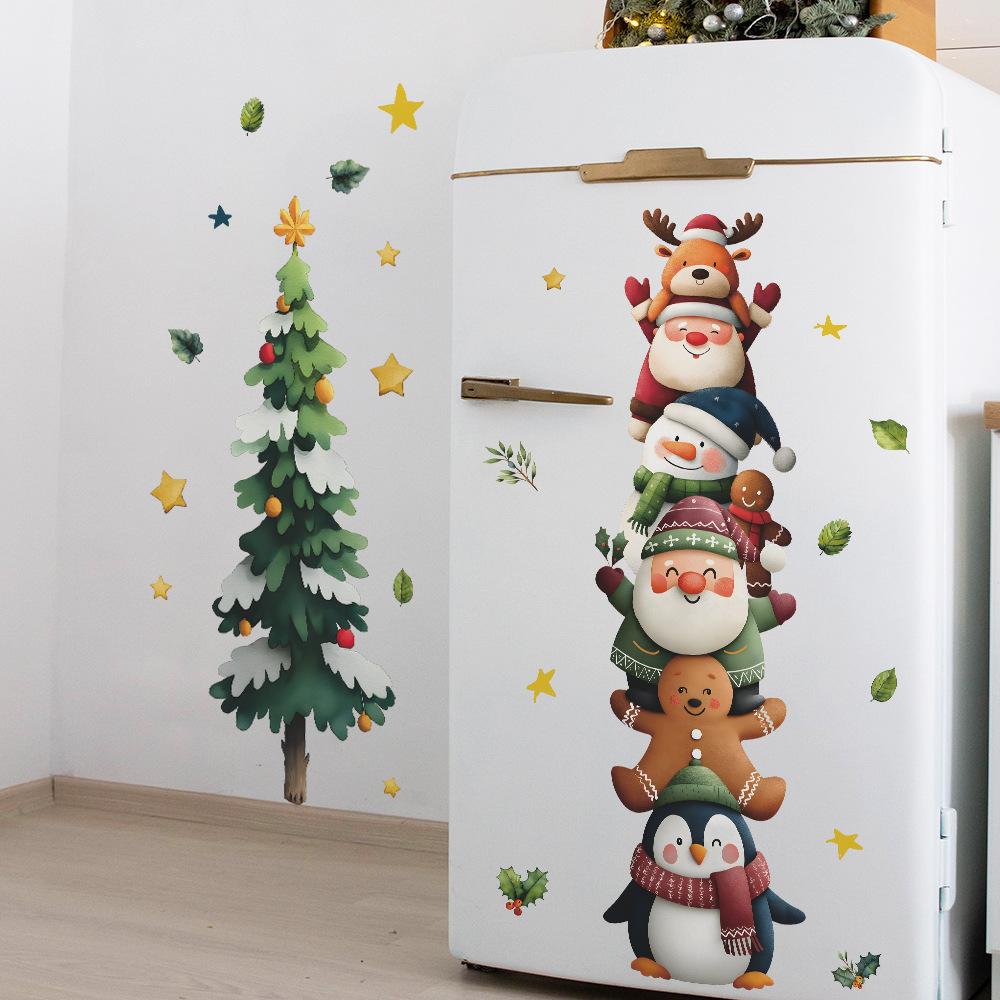 Christmas Character Stack Wall Sticker for Home Kids Rooms Entryways Holiday Party Venues Removable Vinyl Cute Festive Design