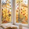 Decorative Autumn Elements for Doors 9PCS Thanksgiving Static Window Clings, Fall Leaves Birds Cute Animals Easy Clean Film Winter Glass Stickers,