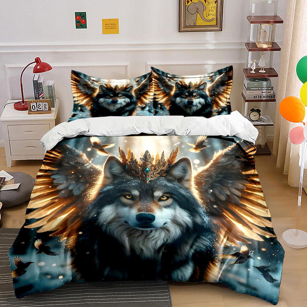 Wolf Fantasy Art Home Decor Multiple Sizes Kid'S And Adults' Bedroom Exquisite 3Pc Bedding Set, Gift