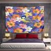 Colorful Flowers and Blue Tit Bird Design Pattern Wall Hanging Tapestry Decorative Tapestry Home Decor for Bedroom and Living Room
