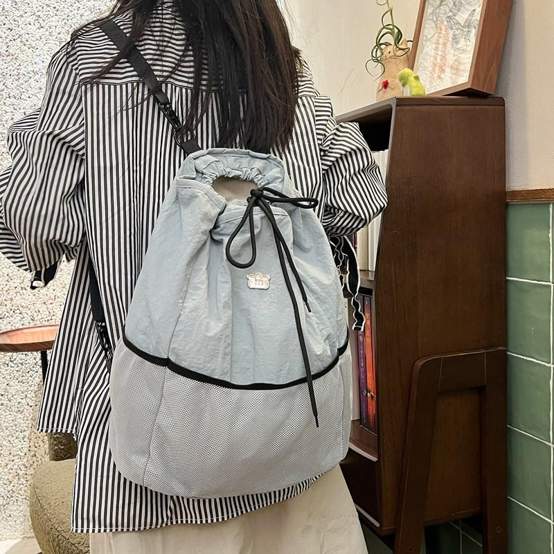 Корейская версия INS модный повседневный рюкзак женский новый нейлоновый на завязках большой вместимости на плечо синий