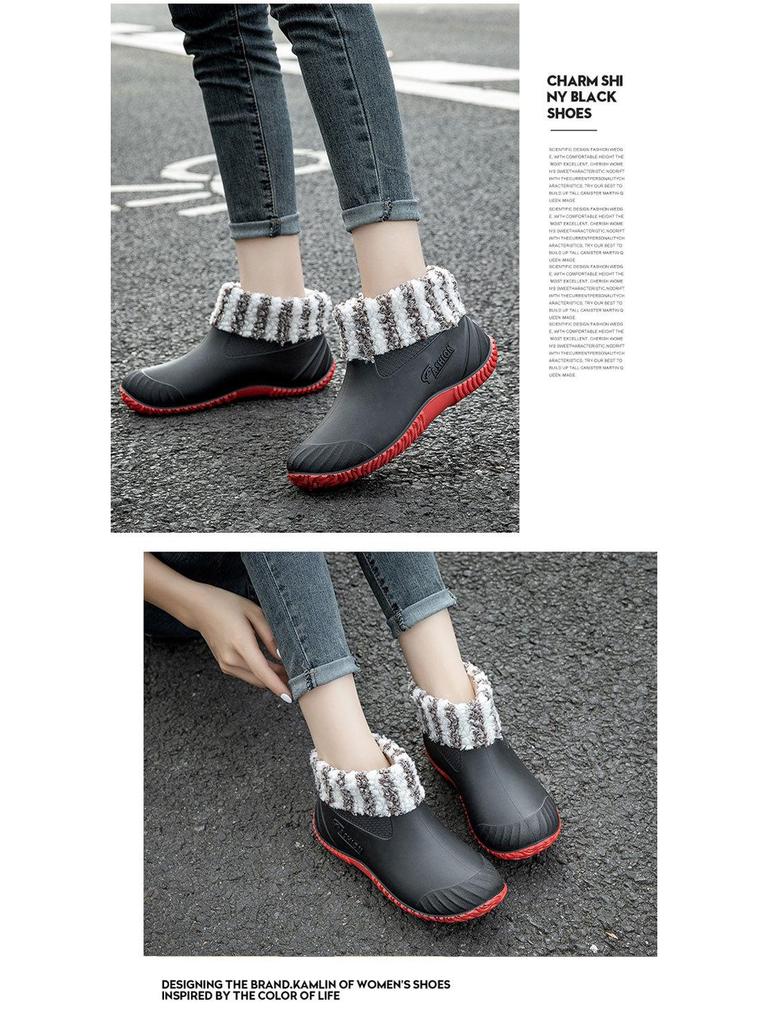 Women's Waterproof Low-Cut Korean Style Rain Boots - Fleece-Lined, Non-Slip Short Tube Fashion Shoes