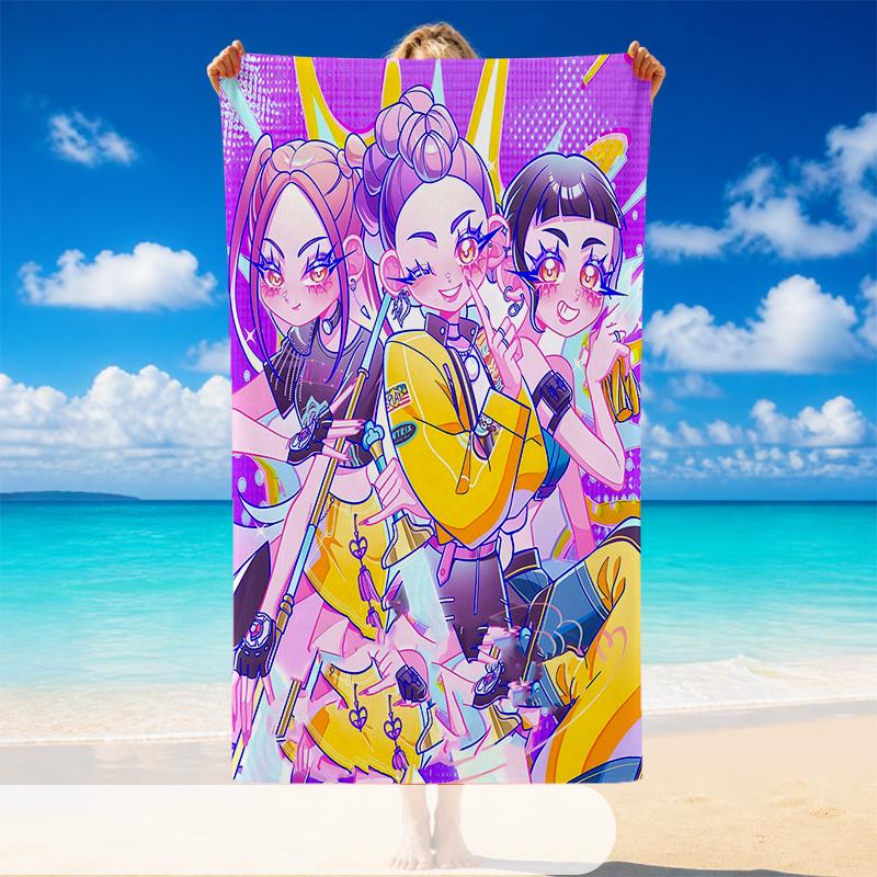 Quick Dry Beach Towel Kpop Demon Hunters Pattern, Lightweight Absorbent Towel for Pool Beach Vacation Use
