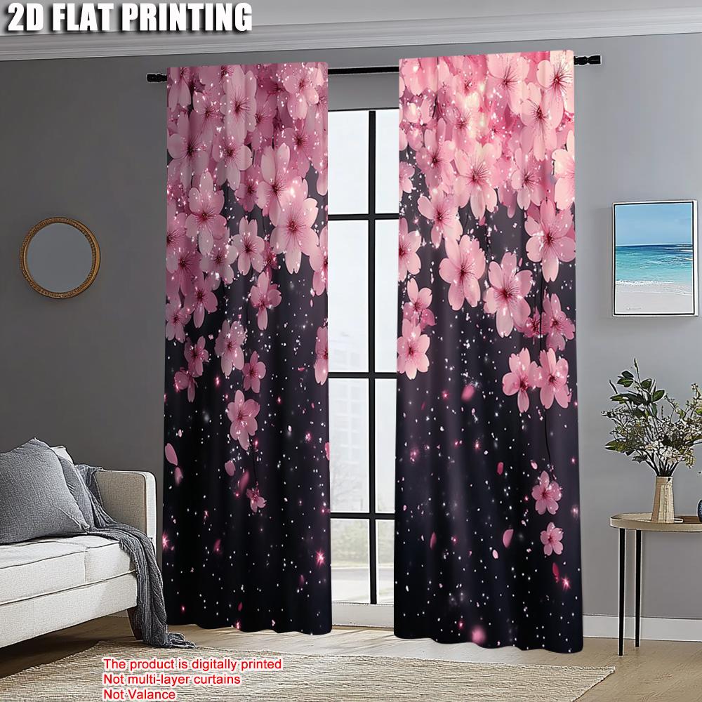 2pcs   Popular Curtain Panels 2D plane printing Cherry Blossom Pink Floral Polyester (without rod) Festive Ldeal for Living Room
