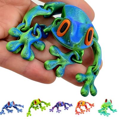 מגנט למקרר צפרדע מודפס בתלת מימד מפרקים נעים צפרדע צעצוע פידג'ט דגם חיה מפרקי פיגורינה קישוט צפרדע מגנטי למקרר