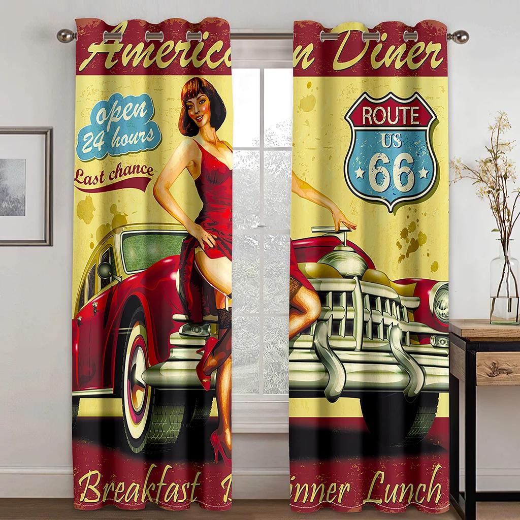 

Винтажный автомобильный бренд мотоцикл ретро классический автомобиль печатный занавес клакаут дети мальчики девочки спальня гостиная спальня занавес W55 X H120cm X 2&Grommet Top