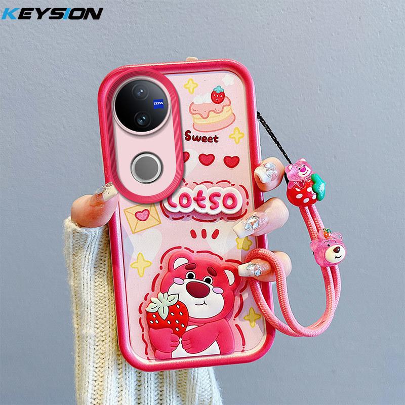 KEYSION Shockproof Case for VIVO V50 5G with Lanyard Soft Silicone Cute 3D Cartoon Doll Phone Back Cover for VIVO V50