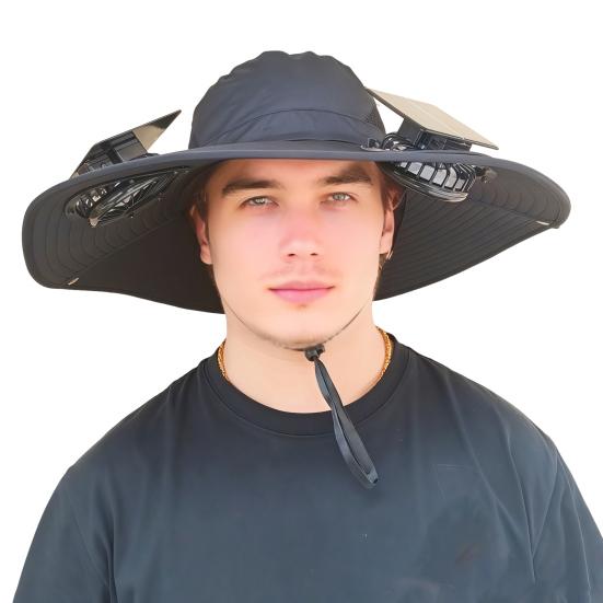 Fan Hat Wide-Brimmed Outdoor Hat with Dual-Power Fan Design Solar USB Charging Hiking Cycling Fishing Sun Hat