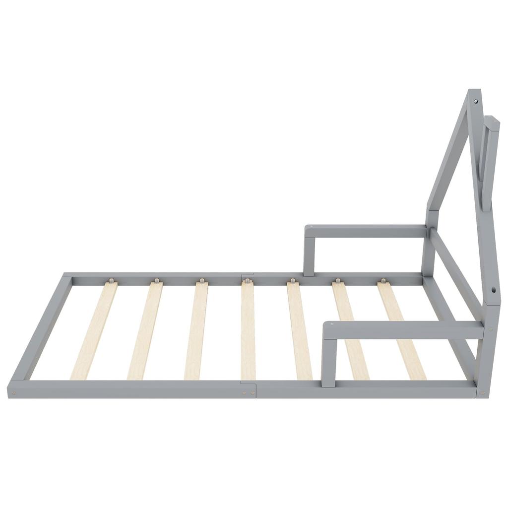 Kinderbett 90x200cm, Lattenrost, Kiefernholz+MDF, Hausform, minimalistisches Styling, Erwachsene/Jugend, Ohne Matratze