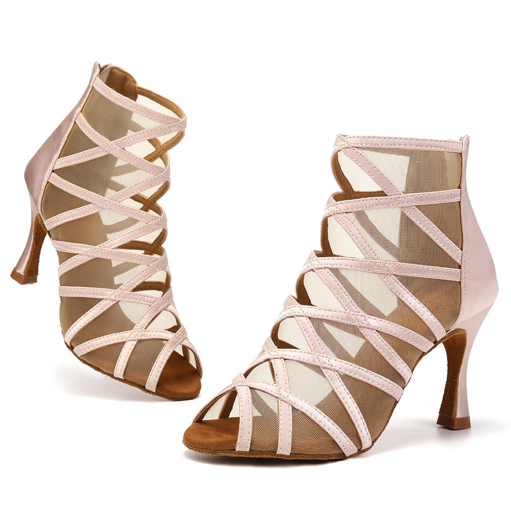 Sexy High Heels Adult Women Dance Boots Mesh Salsa Tango Latin Dance Modern Ballroom Dancing Shoes Heeled 9CM