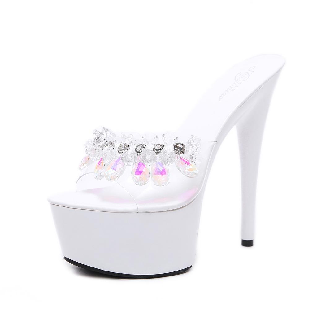 Fashion Fashion Women Waterproof Platform Stiletto Heel Sandals 15cm Extra High Glitter Fish Mouth Roman Design Sexy Party Club Shoes