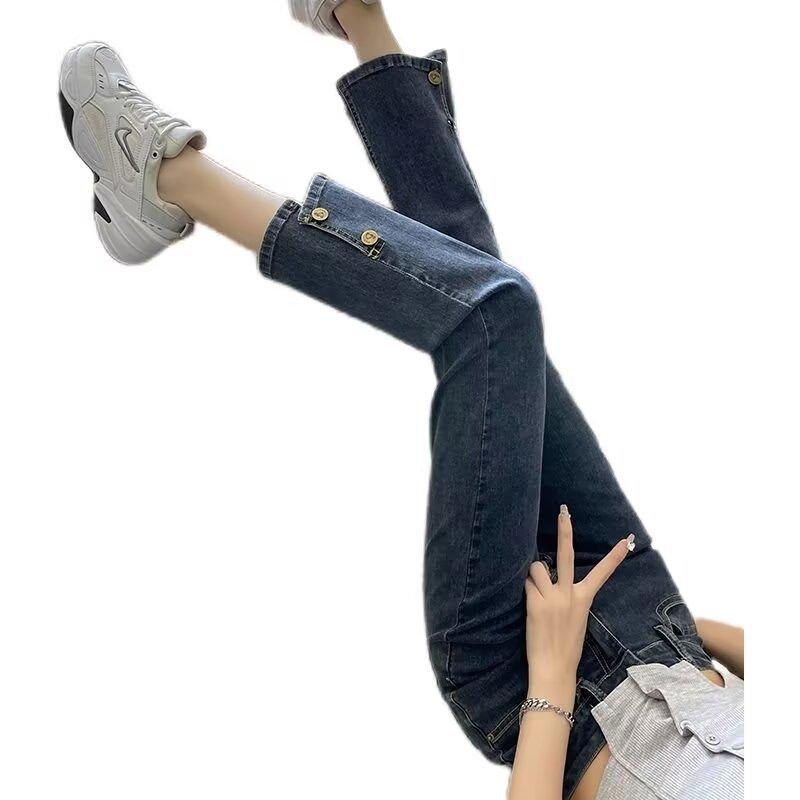 Blue-Gray Petite High-Waisted Straight-Leg Jeans for Women - Autumn Collection