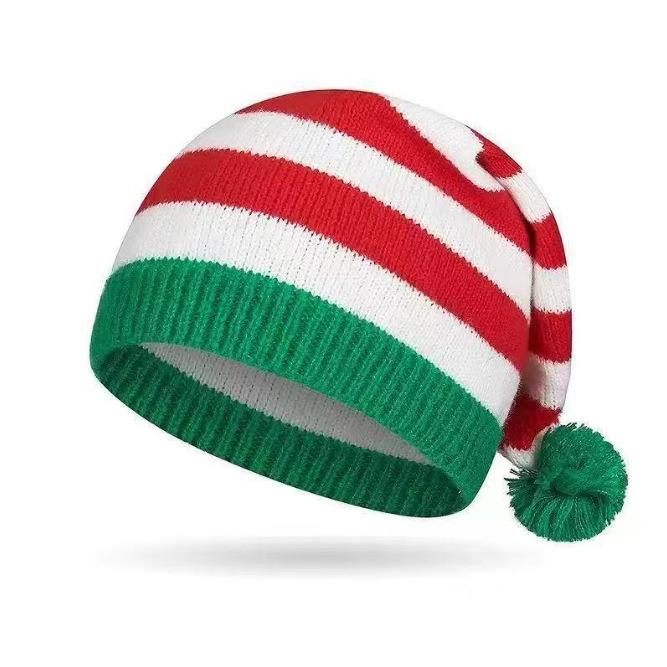 New parent-child red Christmas hat striped hat women's holiday wool hat hot-selling knitted Christmas hat women