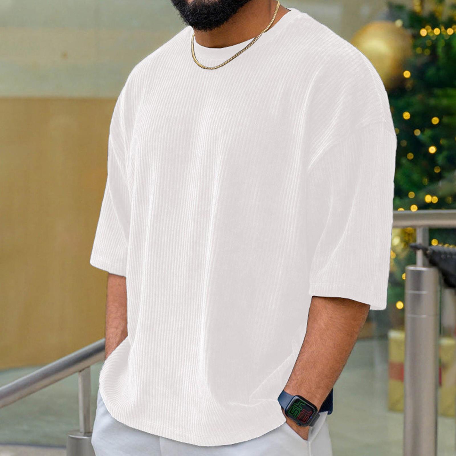 

Мужской летний однотонный топ с круглым вырезом и короткими рукавами, свободными карманами XL белый