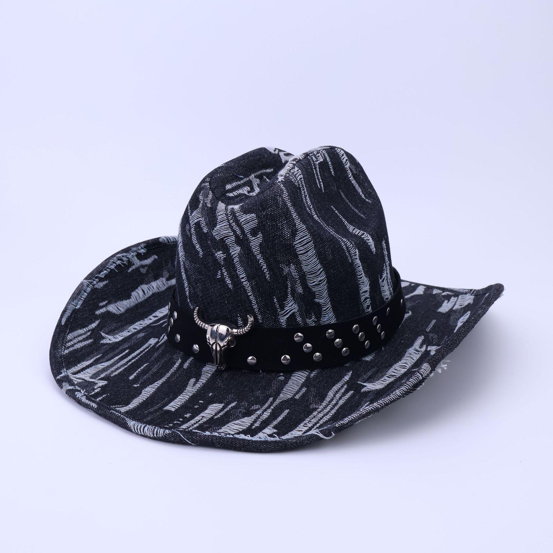 Charm Clothings Women's Black Vintage Washed Western Cowboy Hat Men's And Jazz Hat Sunshade Top Hat 56-58Cm