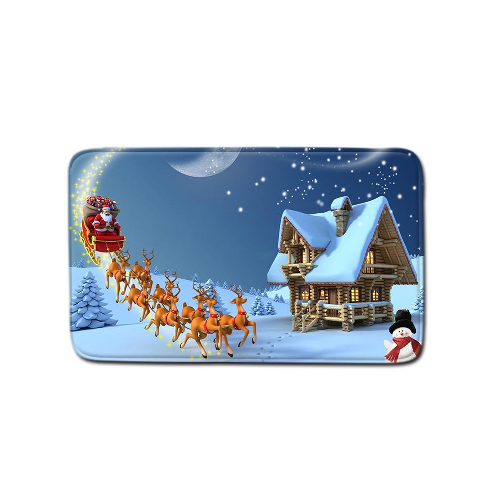 Christmas Shower Curtain Floor Mat Combination Four-Piece Set Bathroom Toilet Carpet Shower Room Mat Foot Mat