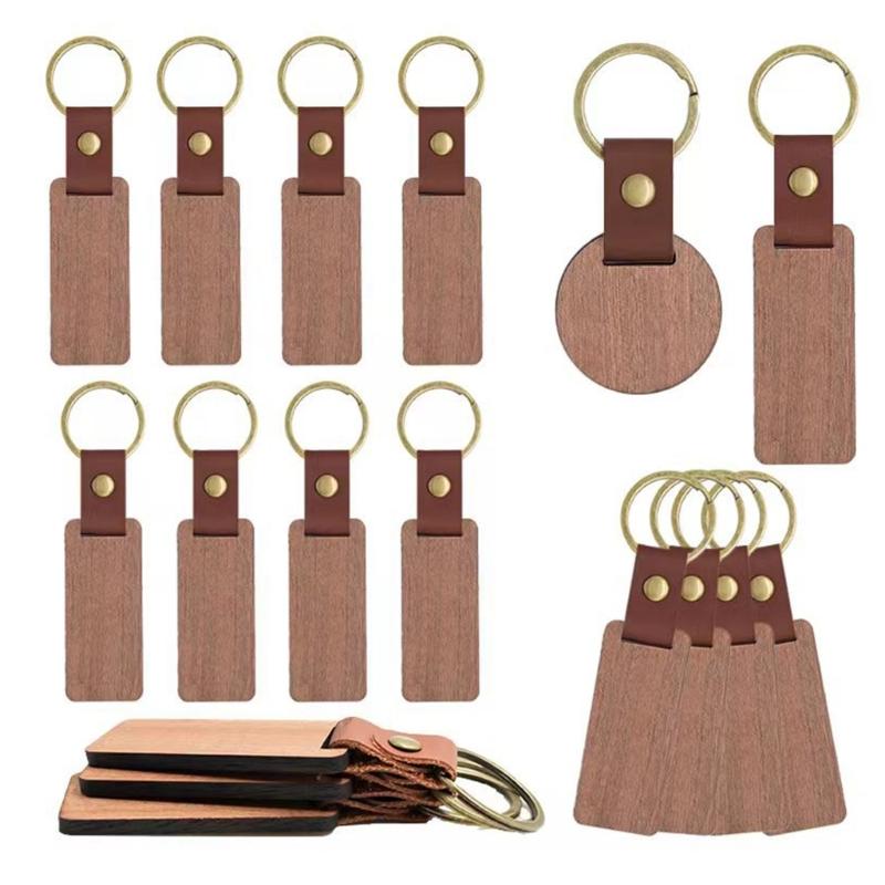 10Pcs Blank Wood Keychains Accessories Unfinished Rectangle Wood Plaque for DIY Crafts and Engraving