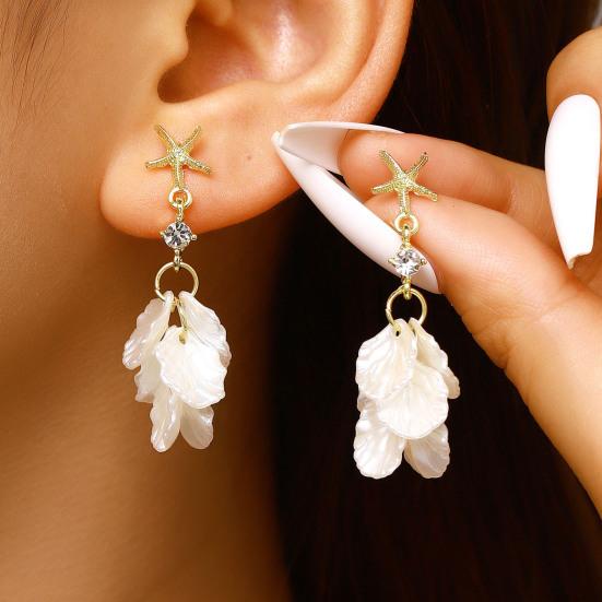 1 Paio Orecchini Pendenti da Donna Stile Francese Decorazione Stella Marina Conchiglia Petalo Charms Orecchini a Bottone Orecchini per Vacanze Estive Gioielli Regalo