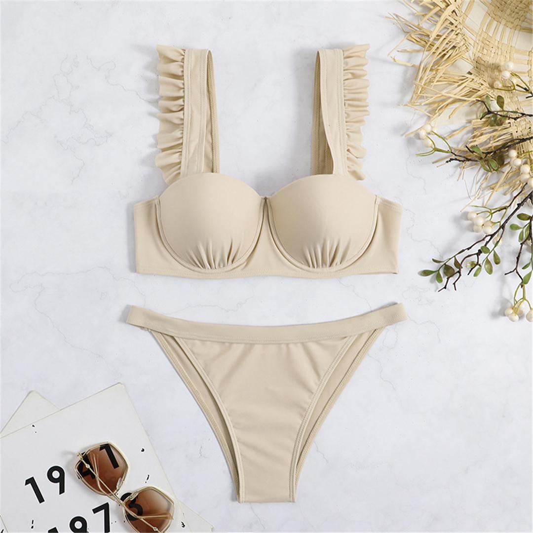 

мода сексуальный оборчатый косточки высокий вырез бикини женский купальник женский купальник из двух частей бикини комплект купальный костюм купальный костюм плавание S бежевый