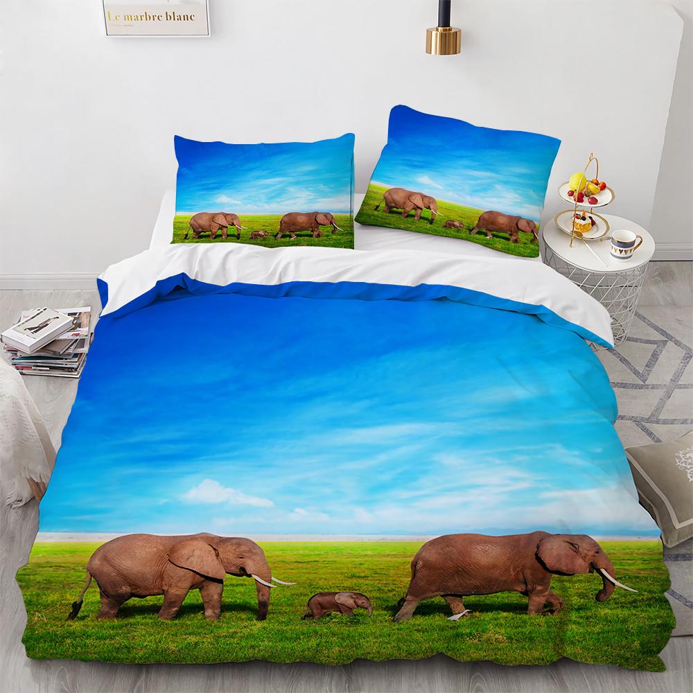 Small Elephant Duvet Cover Set 3D Print Cute Kawaii Wild Animals King Queen Size for Kids Teens Adults Animal Lover Bedding Set