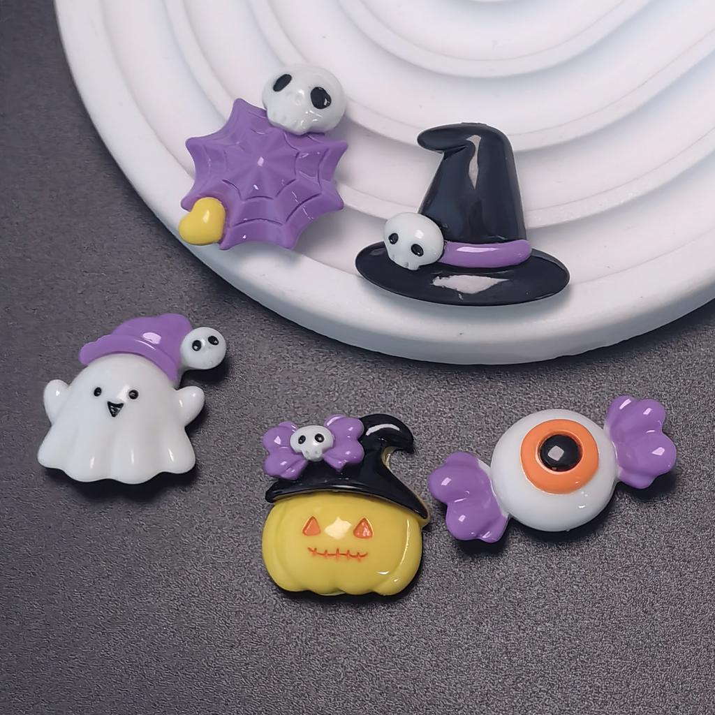 Halloween Themed Mini Flatback Resin Slime Charms Pumpkin Ghost Spider Web Miniature Ornaments Beads for Party Scrapbook DIY