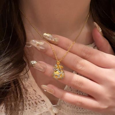 Vintage Bedels Exquise Geborstelde Strik Tas Ketting Diamant Ingezette Lichte Luxe Elegante Sleutelbeenkettinkje Banketsieraden Cadeaus