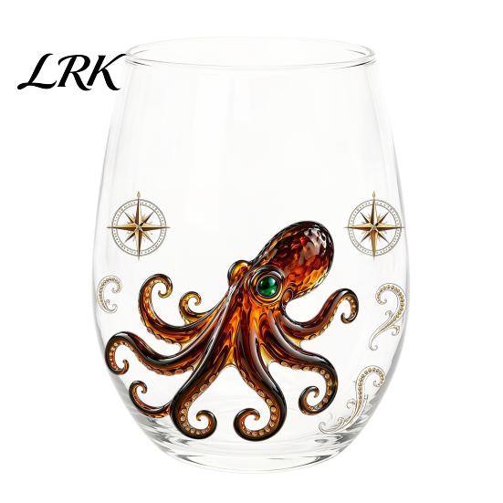 Küstendesign Tumbler Handgefertigter Glasbecher, Einzigartiger Aufdruck mit Meerestier-Motiv für Eiskaffee Cocktails Bar Tumbler, Dekorative Glasware Nautisch