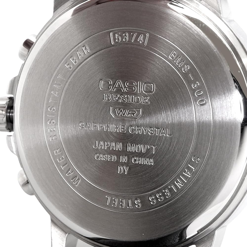 Casio Beside Quartz Men's Watch Sapphire Glass BMS-300D-2AV Stainless Steel Band 24-Hour Display Navy