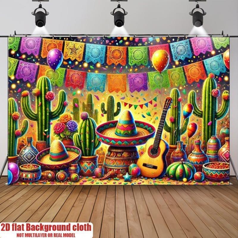 2D Flat Banner 1 Piece Colorful Mexican Party Background Suitable for Birthdays Weddings Cultural Celebrations