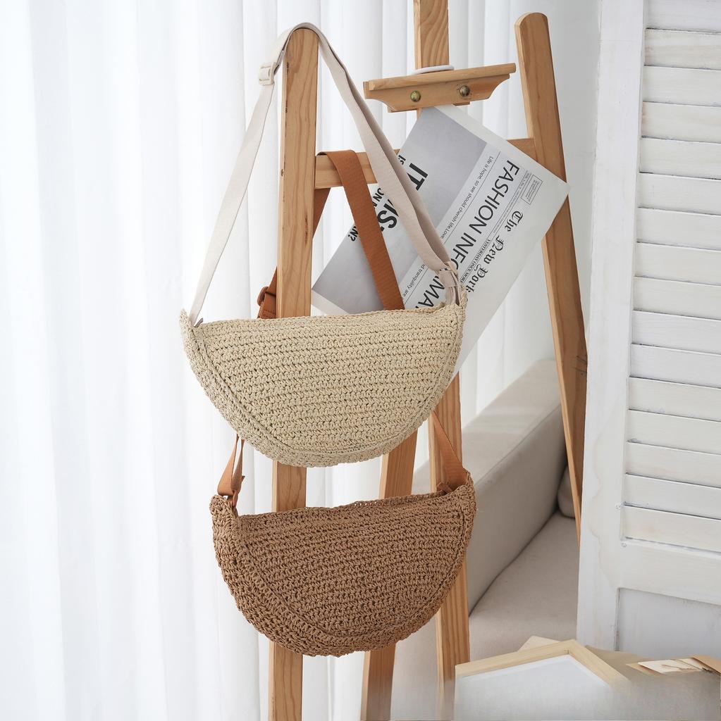 Forest Lazy Style Crossbody Bag Bohemian Handmade Grass Woven Bag Leisure Vacation Beach Women's Woven Dumpling Handbag New