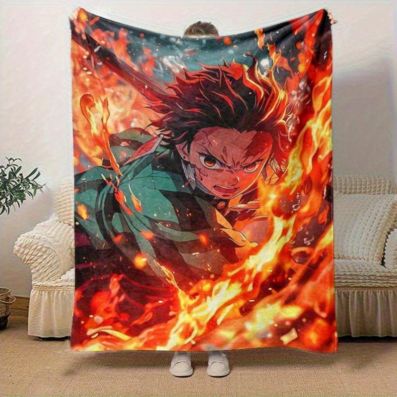 1pc, Anime Demon Slayer Tanjiro Kamado Flame Suit Cosplay Blanket, Home Decor, Couch Throw, Outdoor Blanket, Gift, Flannel Coverlet for Bedroom, Livin