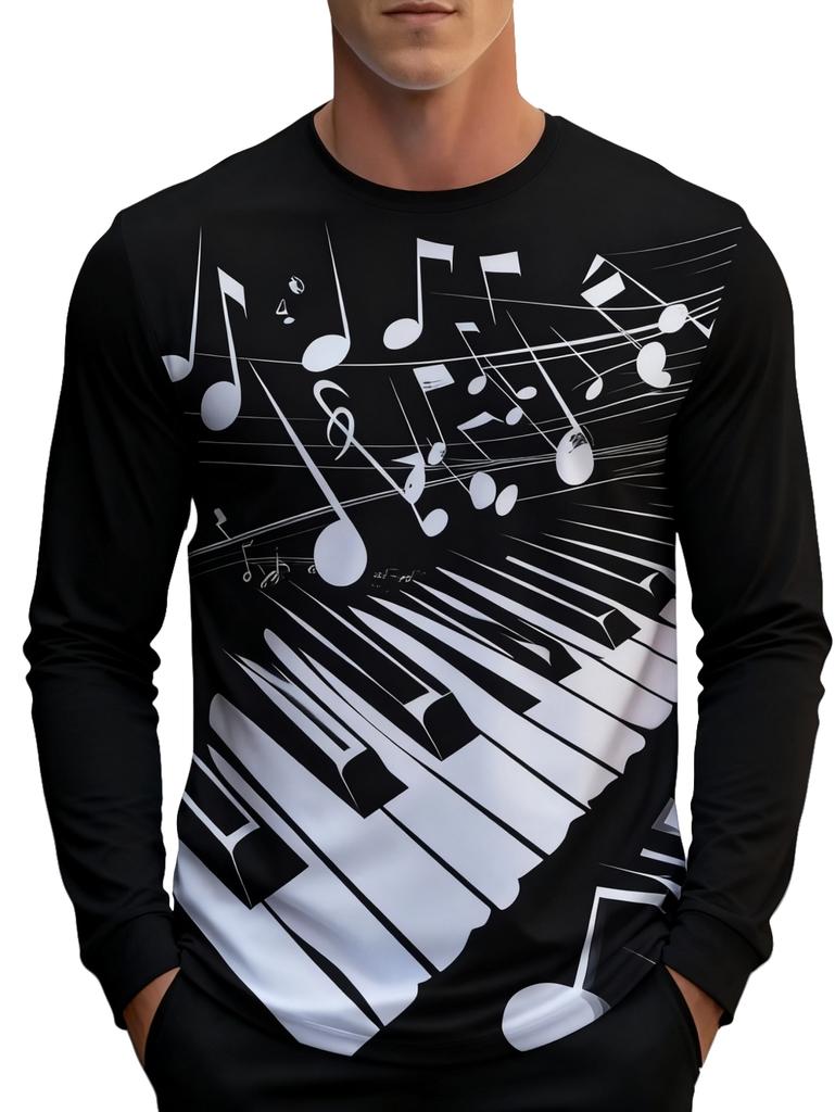 T-shirt Strumenti Musicali da Uomo Chitarra Pianoforte Stampa 3D Manica Lunga Tee Harajuku Y2k Tee Streetwear Top Oversize Abbigliamento Uomo