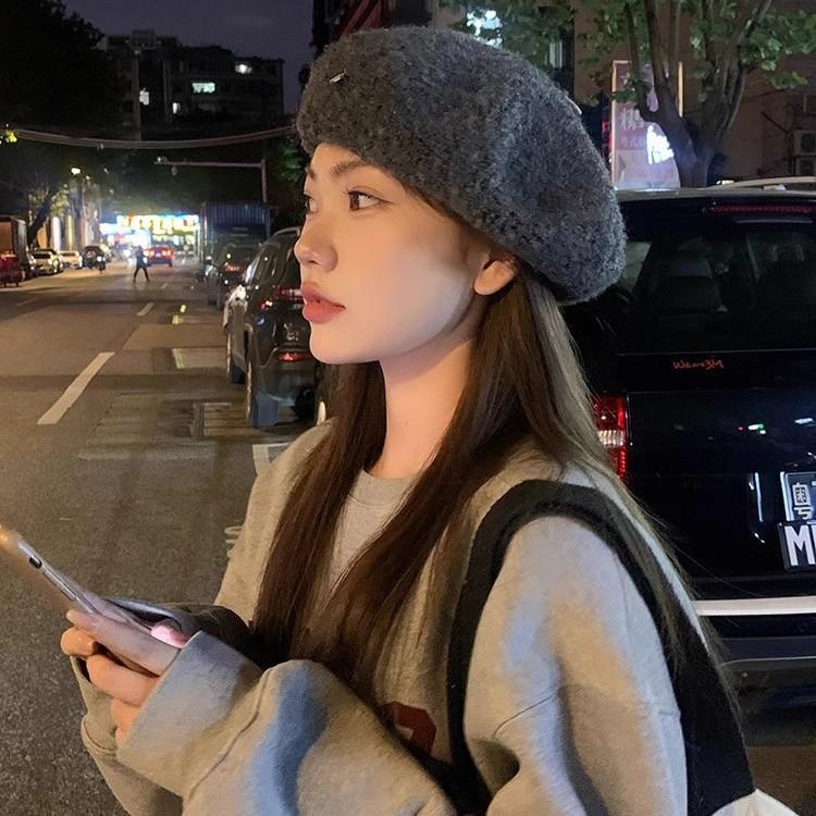 Beret Female Autumn And Winter Show Small Temperament Literary And Retro Circle Lamb Plush Big Head Circumference Versatile Painter Hat