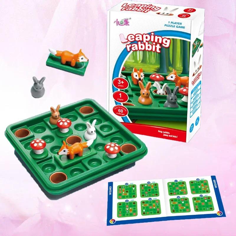 Cute Children Brain Development Toys Bunny Bouncing Game Kids Puzzle Board Checkers Toy Rabbit Fox Moving Strategy Tabletop Gift