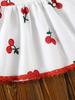 Two Piece Girls' Cute and Energetic Niche Floral Dress Vest and Fashionable Cherry Patterned Lace Hem Versatile Contrasting Shorts Set