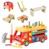 AOMACO Educational Fire Truck Carpenter Pretend Play Assembly and Disassembly DIY Tool Assembly Car Wooden Building Shape Boys and Baby Shower Gift