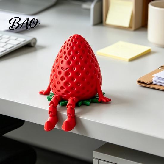 Desktop Organizer for Small Items 3D Printed Articulated Strawberry Storage Box, Cute Figurine with Kawaii Room Decor Accessories Movable Limbs, Mini