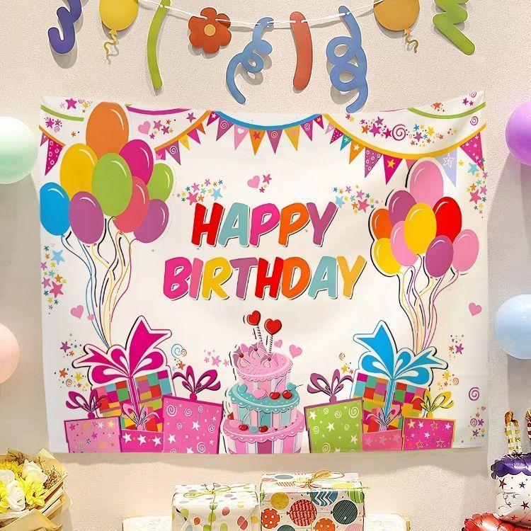 Birthday Happy Banner  Photography Background Cloth  Children's Party Decorative Wall Hanging Cloth