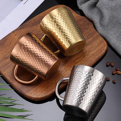 Tazza per bevande fredde in acciaio inossidabile con manico, struttura martellata, tazze da birra a doppia parete, tazze da latte per cucina, bar