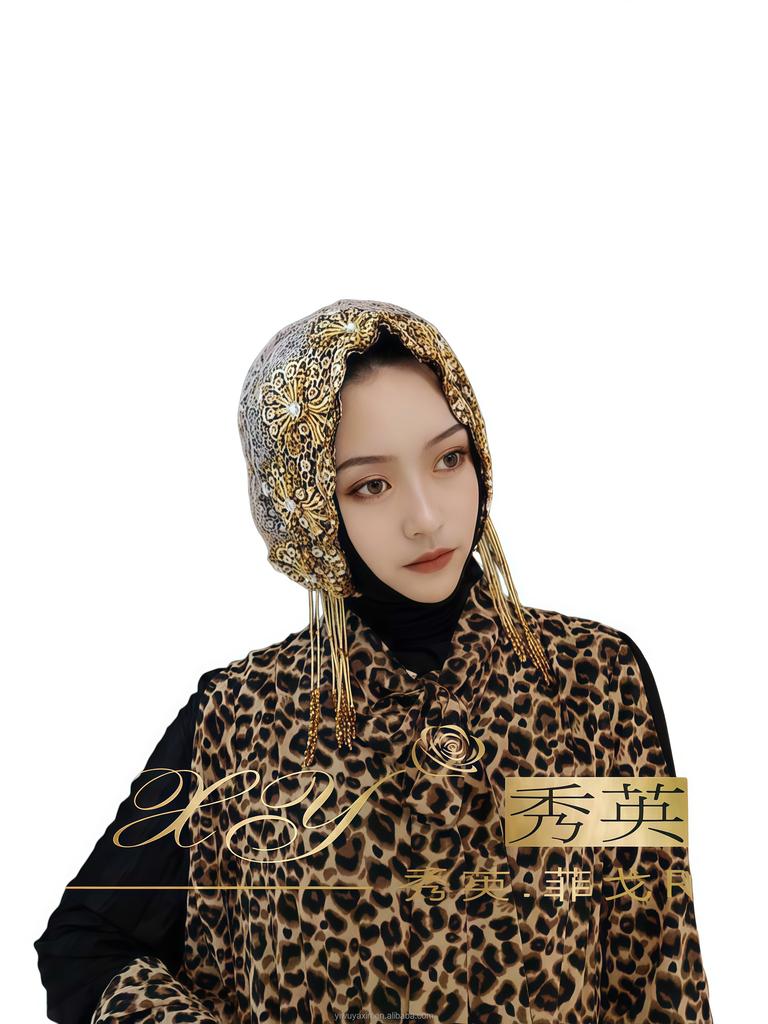 YASEEN New Beaded Rhinestone Lace Headwrap Hat Fashionable Comfortable Stretchable Easy Wear Ethnic Style Flower Turban Women