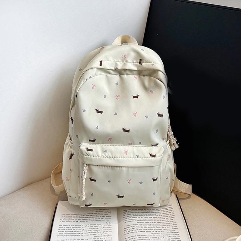 Cute Printed Puppy Dachshund College Style Backpack Student Schoolbag Portable Large Capacity Travel Shoulder Bag