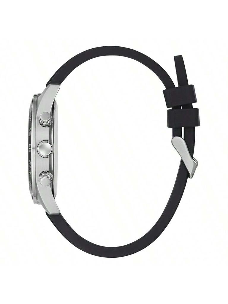 Guess Herren Modische und Sportliche Multifunktions-Quarzuhr mit Rundem Zifferblatt, Schwarzem Silikonarmband für Tägliches Outdoor-Tragen, Ideales Weihnachtsgeschenk für Männer GW0332G2