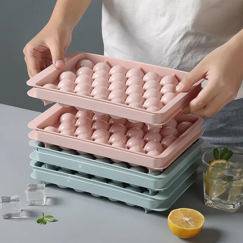 3D kulatý tác na ledové kostky s víkem Plastová forma na led Lednička ve stylu diamantu Kulové formy pro kutily Výrobník ledových koulí Kuchyňské nářadí