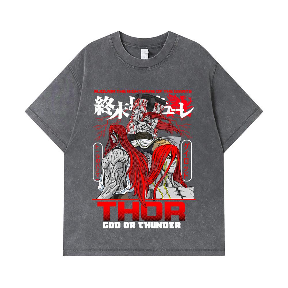 275 GSM Washed T-shirts 100% Cotton Record of Ragnarok V1 Thor Print Unisex Heavy Cotton T Shirt