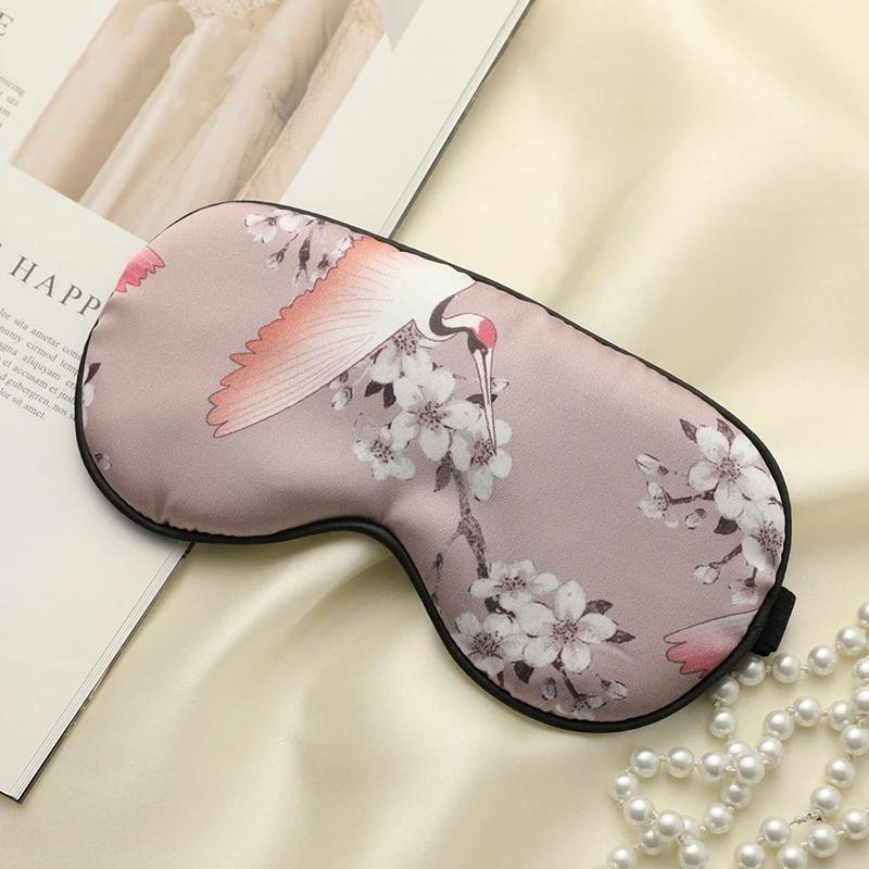 

Silk Sleeping Eye Mask Cover For Women Men Printing Eyepatch Crane Blindfold Portable Sleep Night Mask Relax Soft Eye Pad