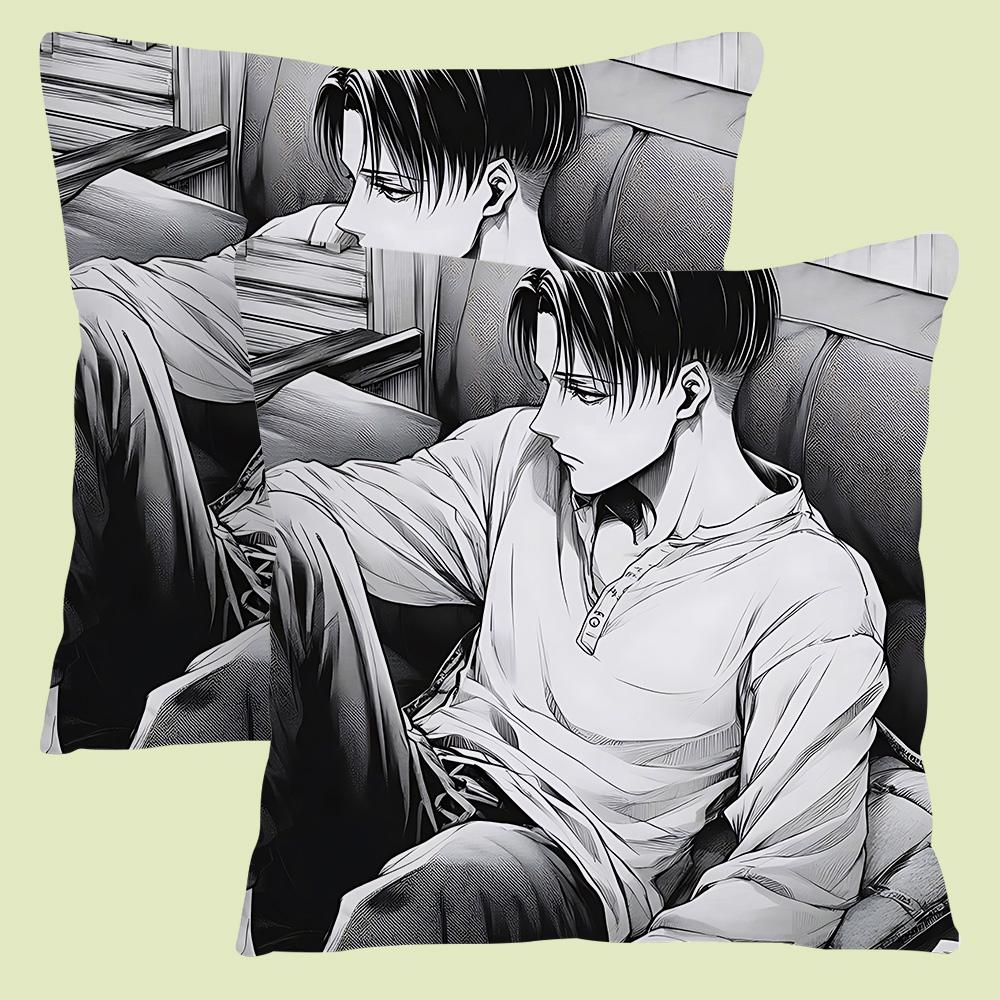 Levi Ackerman Attack On Titan Pillow Covers Cartoon Sofa Decorative Home Double-Sided Printing Short Plush Cute Cushion Cover
