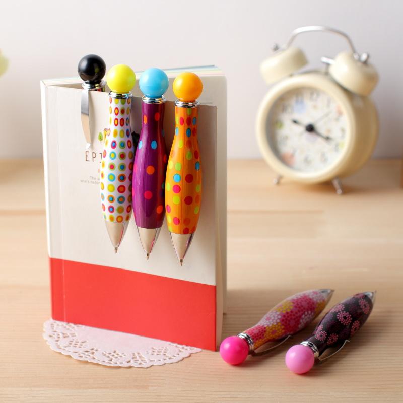 New New Short Mini Bowling Shape Pen Elegant Dot Flower Printed Boho Style Ballpoint Pen For School Office Supplies