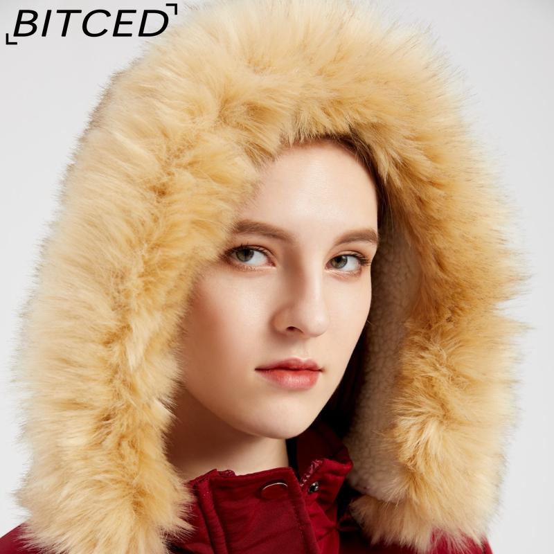 BITCED Autumn/Winter Women's Thickened Shearling-Lined Cotton Coat Loose-Fit Cotton Jacket with Detachable Hood and Fleece Lining
