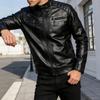 New men's stand-up collar PU leather jacket motorcycle jacket slim casual jacket trendy leather jacket